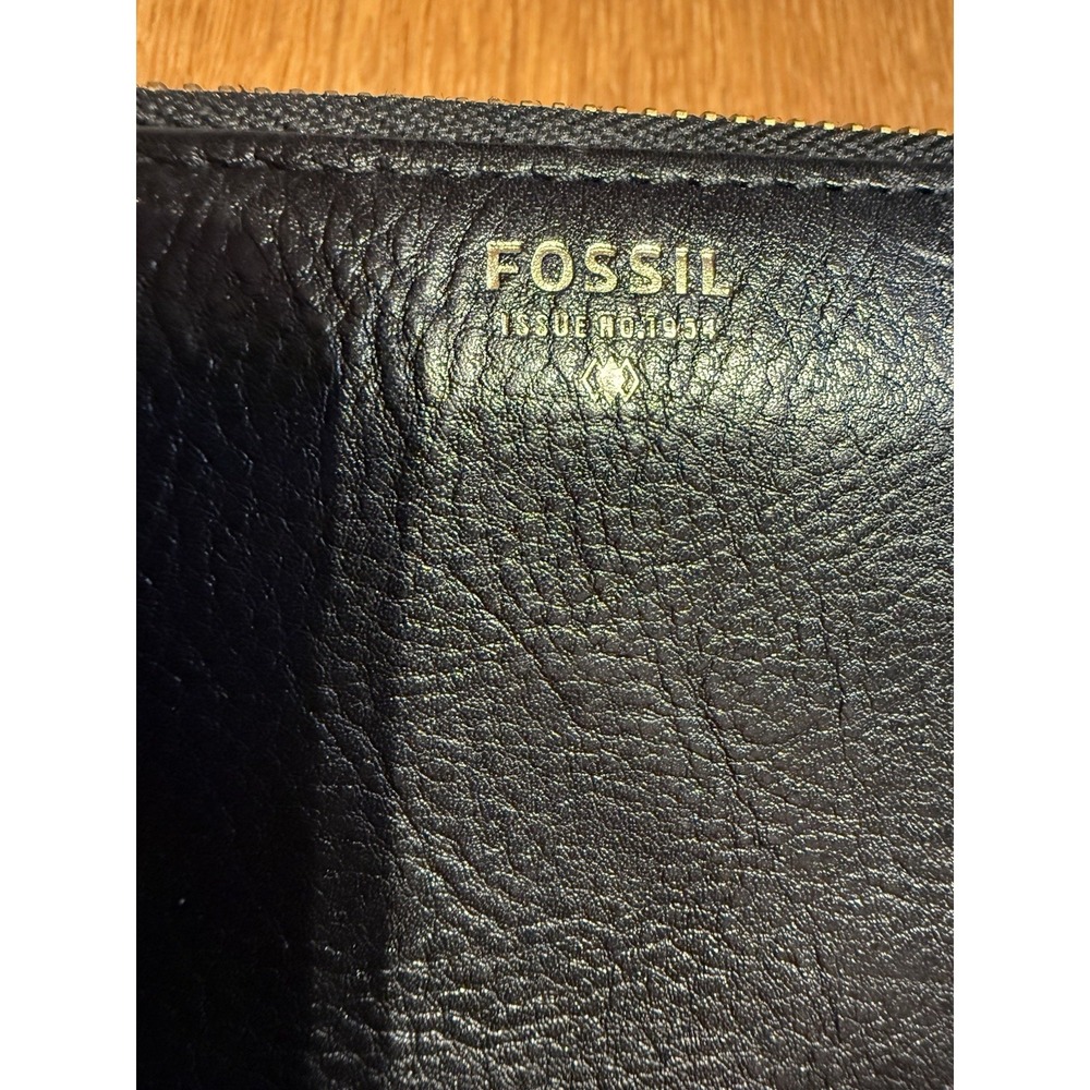 Fossil Black Leather Zip Around Wallet Cowhide Continental Organizer Slim - Picture 2 of 9